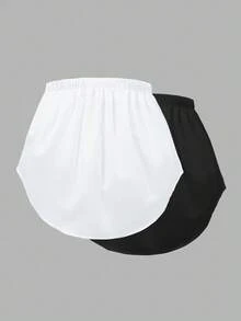 Women's Spring/Summer 2 Pieces Set, Elastic Waist Casual Button Decor Asymmetric Hem Skirt, Perfect Pairing With Jeans And Leggings - Black+White - View 3