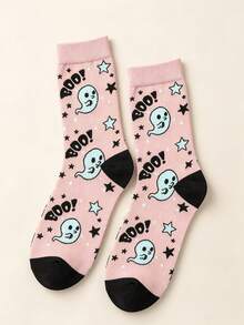 3 Pairs Women's Mid-Calf Socks Sweet Cool Pink Halloween Socks Ghost Bat Pumpkin Fun Socks Holiday Party Casual Daily Gift Socks - Multicolor - View 6
