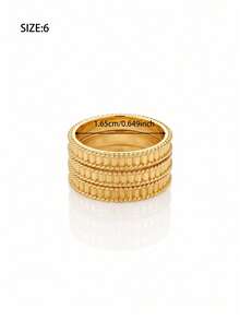 3Pcs 21K Gold Plated Stackable Band Ring Set, Rust-Resistant Gold Alternative Vertically Ribbed Beaded Edge Metal Solid Ring Fine Jewellery - 01 - View 14