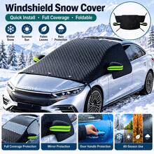 1pc 259*114.3cm Universal Car Windshield Snow Cover, Full Coverage Frost And Ice Protection Cover With Reflective Rearview Mirror Cover, 4 Hook Straps, Foldable Quilted All-Season Sunshade, Suitable For Sedan, Hatchback And SUV, Green/Orange Accents, Winter Car Accessory, Christmas Gift For Female Drivers - Multicolor - View 2