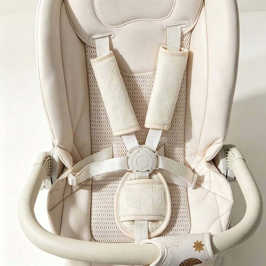 3Pcs Baby Stroller Shoulder Strap Pads, Children's Stroller & High Chair Safety Belt Protectors, Knitted Soft Breathable Baby Shoulder & Crotch Guards - As Shown - View 1