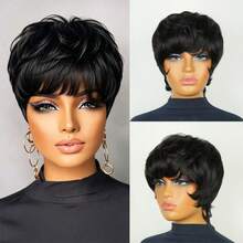Short Straight Human Hair Wig 6inch 150% Density Wigs For Women Brazilian Remy Layered Hair Wig For Daily Wear Full Machine Made Wig 1B Color With 4# Color - Multicolor - View 4