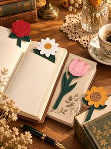 Artificial Leather Floral Bookmarks, Soft Flower Page Markers, Daisy, Tulip, Rose, Sunflower Patterns, Decorative Planner Accessories, Perfect Gift For Book Lovers, Writers, Students, Office Workers, Women, Cute Room Decor And Reading Gift - Multiple Styles - View 6