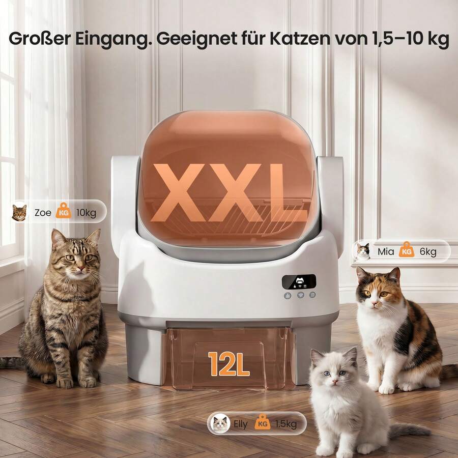 DEVOKO Smart Self-Cleaning Cat Litter Box With App Control, XXL Version For Cats 1.5–10 Kg, Automatic Cleaning Function, Multiple Sensors, 12L Waste Drawer, Pet Supplies