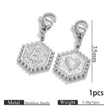 1pc Stainless Steel Gold Plated Hexagonal Letter Charm With Lobster Clasp, Alphabet Heart Pattern Pendant, DIY Keychain Bag Charm Accessories - one-size - View 41