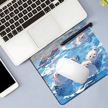 Cute Otter Playing In Water Square Mouse Pad, Adorable Aquatic Animal Art Pattern, Eye-Catching Desktop Decor Protection Pad, Rubber Non-Slip Edge-Locked Office Pad, Compact Size, Suitable For Laptop, Desktop Computer Gaming, Office And Daily Use - View 3