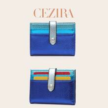 CEZIRA Women Fashion Metallic Color Block PU Vegan Leather Credit Card Holder Colorful RFID Protected Bifold Short Wallet Multi Card Slots Functional Purse - Multicolor - View 2