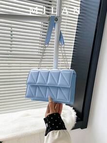 Women's Embossed Chain Shoulder Bag - Dusty Blue - View 2