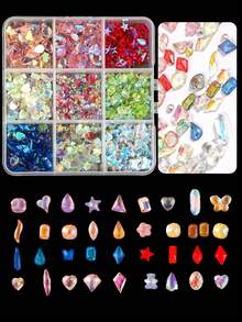 Fall 9 Grids Box Mixed Color Irregular K9 Nail Rhinestones, Multi-Faceted Pointed & Flat Back Gems DIY Press On Nail Art Decorations - Multicolor - View 7