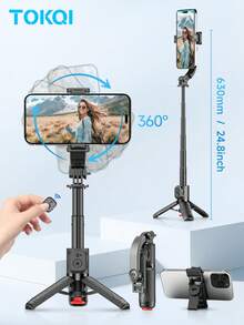 TOKQI Mini Selfie Stick With Auto Open Tripod,Wireless Bluetooth Wireless Remote Control, Detachable 360° Rotation Phone Holder,Extended Ground Stand Suitable For Smartphones Vlogging,Vacation,Travel,Holiday,Family Party,Recording,Shooting - TT21 - View 3