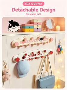 5/1pcsCream Minimalist Style Plastic Cloud Shaped Wall Hook Rack With Star Decor&Letter Print Detail, Punch-Free Strong Load-Bearing Hanging Holder,Multi-Hook Wall Mounted Hanger,Suitable For Entryway,Bedroom, Dormitory,Bathroom,Storage Organization - Multicolor - View 7
