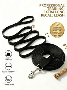 1 PC Durable Nylon Dog Leash For Training And Daily Walks; Suitable For Small, Medium, And Large Dogs; Available In Lengths From 15 Ft To 50 Ft (E.G., 20 Ft, Black); Ideal For Obedience Training And Camping. - Black - View 1