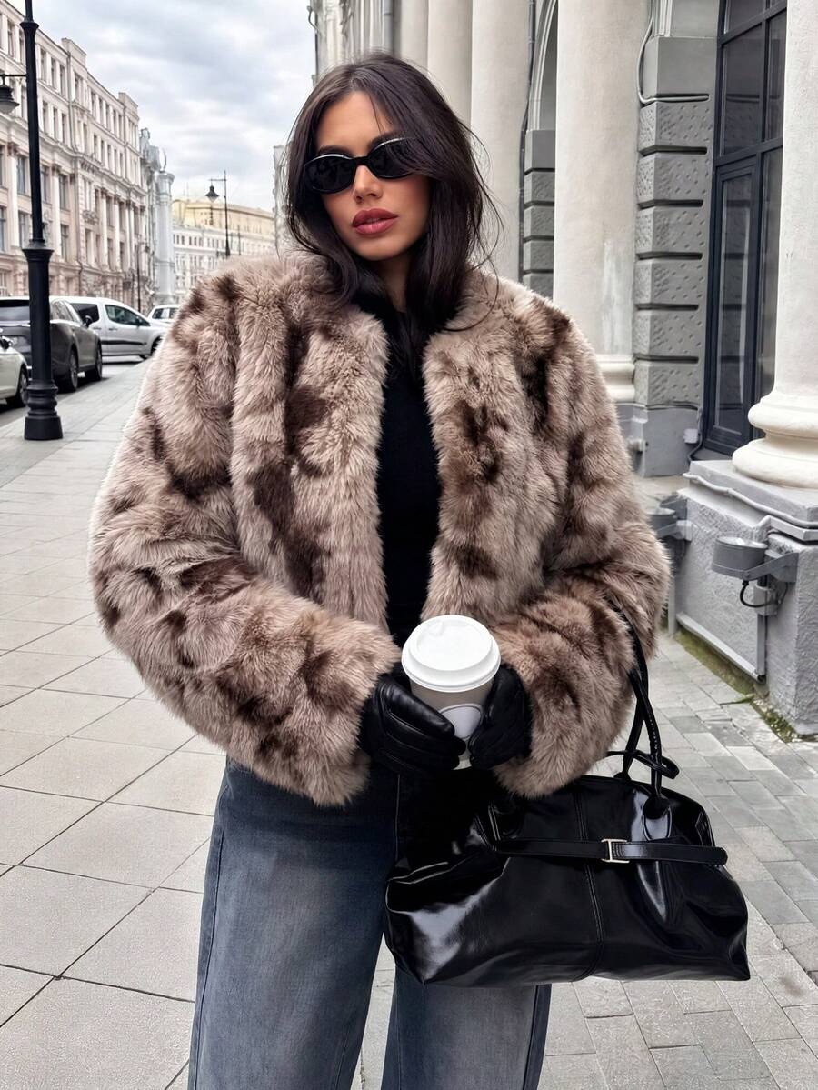 Vuslat Women's Winter Fashion Retro Gradient Faux Fur Coat, Christmas New Year, Commute, Campus, Night Out, Party - Coffee Brown - View 1