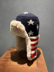1pc Men's Thick Fleece Lined Ushanka Hat, Star-Spangled Banner Plush Earflap Hat, Suitable For Outdoor Skiing And Mountaineering - Star Letters - View 9