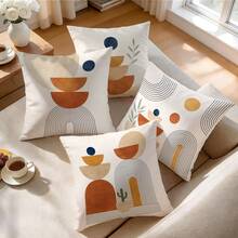 4pcs Bohemian Abstract Geometric Throw Pillow Covers, Minimalist Leaf & Cactus Print Pattern, Single-Sided Printed Pillow/Cushion Covers, Multi-Scene Decorative Pillow Covers Suitable For Living Room, Sofa, Bedroom, Pillow Inserts Not Included - Multicolor - View 7
