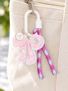 Pink Bow Initial Bag Charm,Elegant Acrylic Bow Keychain With Braided Rope,Fashion Accessories,Purse Backpack Pendant,Gift For Women,Holiday Gifts - Multicolor - View 1