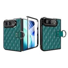 VIETAO 電鍍PC指環支架人造皮革手機殼，適用於 Galaxy Z Fold 3 4 5 6 7 8 Ultra，相容 Duo，附強化玻璃螢幕保護貼 - 綠色 - 查看 9
