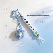 [Customized]1pc Silicone Personalized Beaded Charm, Paired With 1 Handmade Yarn Flower, Customized English Letter, Star Clasp Packaging Decoration, Birthday Gift - Multicolor - View 17