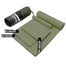 Juego de 3 toallas de secado rápido para acampar, toallas de viaje de microfibra de alta calidad en 3 tamaños, juego de toallas de secado rápido para acampar, la playa, el gimnasio, los deportes, el yoga y la piscina, para actividades al aire libre en primavera. - Verde Oliva - Ver 1