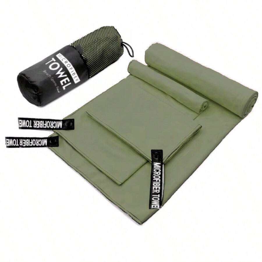 Juego de 3 toallas de secado rápido para acampar, toallas de viaje de microfibra de alta calidad en 3 tamaños, juego de toallas de secado rápido para acampar, la playa, el gimnasio, los deportes, el yoga y la piscina, para actividades al aire libre en primavera. - Verde Oliva - Ver 1