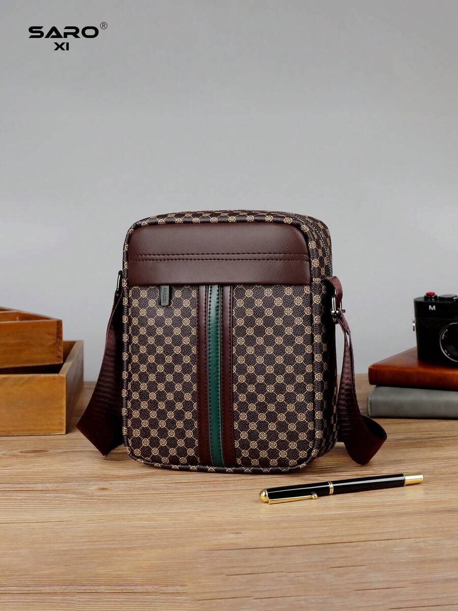 saroxi Men's Crossbody Bag With Vintage Pattern, Side Pocket Bag, Shoulder Bag, Small Pouch, Multi-Functional For Commuting And Casual Use, Minimalist Style, Black Phone Bag, Gift For Men, Boyfriend, Fashion - Multicolor - View 1