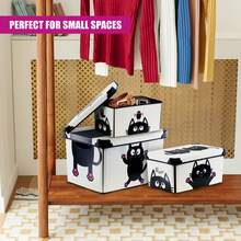 Geezy Decorative Storage Boxes With Lids Set Of 3 (22, 10, 5L) - Nesting Stackable Plastic Containers With Handles, Bedroom, Office, Wardrobe, Garage - Cute Cat Theme For Toys, Clothes, Home, Files - View 7