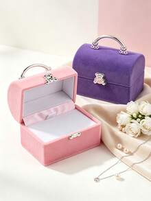 1pc/2pcs Aesthetic Bear Jewelry Box, Jewelry Organizer, Ring Box, Desktop Decor, Velvet Mini Suitcase Style Ring Earring Necklace Storage Box, Ideal Gift For Birthday And Special Occasions - Multicolor - View 6