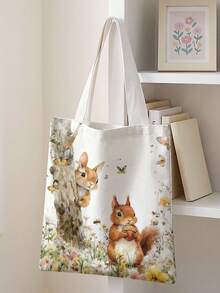 1pc Squirrel Pattern Print Shoulder Tote,Large Capacity For Books,Groceries & Daily Beach Travel School Use.For Students, Great Daily Bag Or Gift - Multicolor - View 10