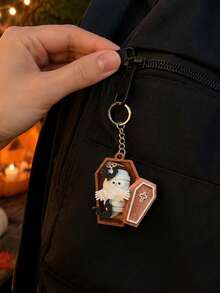 1pc Halloween Mummy In Coffin Keychain Cute Spooky Bat Web Pendant Bag Charm Gift For Party Favors - Multicolor - View 3