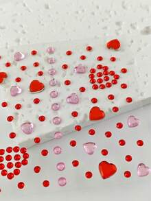 20pcs/15pcs/10pcs/5pcs/3pcs/2pcs/1pc Red Heart & Star Face Rhinestone Stickers, Self-Adhesive Face & Body Rhinestones, Red & Pink Heart Makeup Glitter, Suitable For EDM Music Festival, Halloween Costume Makeup - Multicolor - View 6
