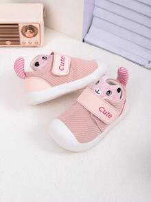 1 Pair Unisex Baby Cartoon Print Hook & Loop Academy Style Flat Casual Sports Walking Shoes, Suitable For All Seasons - Pink - View 7