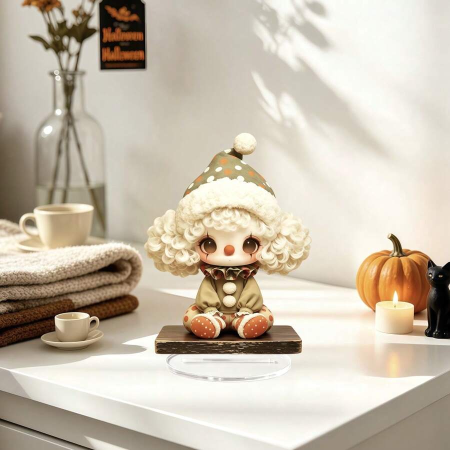 Vintage Curly Hair Clown Flat Acrylic Decor, Creative Healing Style Desktop Stand Ornament, Warm Atmosphere Desk Home Room Small Decoration Gift - A - View 1