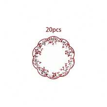 10/20/50入 復古聖誕紅莓枝波浪邊一次性紙製甜點盤，白色紅冬莓樹枝扇形邊 7英吋與9英吋晚餐盤，聖誕家庭晚餐節日餐盤，雪季冬季慶祝 - 彩色 - 查看 9