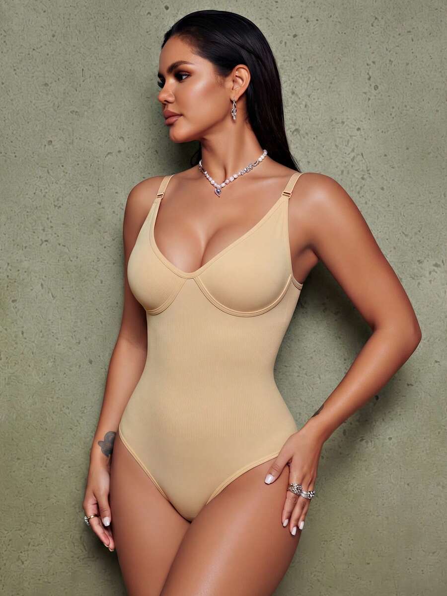 1 Peça Bodysuit Feminino Sem Costura com Controle de Barriga e Modelagem Corporal Micro Shape - cor - Visão 1