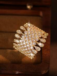 1pc Elegant Gold Wide Band Mesh Inlaid Full Cubic Zirconia Sparkling Bridal Ring, Suitable For Wedding Ceremony, Banquet, Bridal Photography, Party, Daily Wear And Gift - Golden - View 10