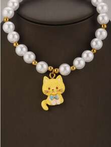 1 Cute Cat Necklace, Pearl Beaded Cat Collar, Cartoon Cat Charm Pet Jewelry, Cat Stuff For Small Cats Daily Wear & Photo Decor - Multicolor - View 10