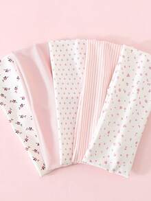 1pc Ins Style Girly Pink Striped Ditsy Floral Wide Headband, Highly Attractive Soft Elastic Non-Slip Hairband - Multicolor - View 2