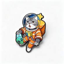 1pc Space Cat Brooch Astronaut Cat Enamel Metal Badge Pin Cute Adorable Cartoon Creative Accessory Brooch Personalized Versatile Couple Brooch - Multicolor - View 3