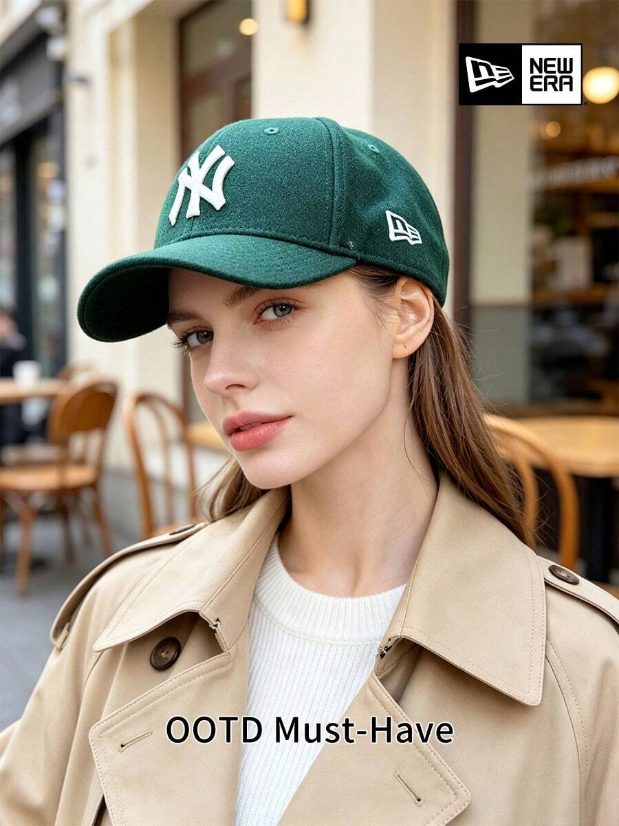 New Era 9FORTY Baseball Cap, White NY Logo Embroidered Adjustable Hat, Dark Green Sports Cap, Unisex - Green - View 1