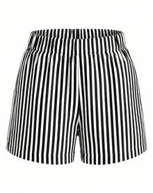 Women Two-Piece Outfits - 2 Black T-shirt With Black and White Striped Shorts - View 10