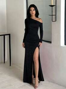Fall, Sparkly Elegant Dress, Wedding Guest Dress, Party Dress, Suitable For Festivals, Birthdays, Beach, Vacation - Black - View 3
