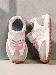 1 Pair Boys & Girls Style Sneakers, Bowknot Hook & Loop Easy On/Off, Wide Toe, Soft Sole, Non-Slip, Comfortable, Versatile, Suitable For Spring/Autumn Outdoor, Indoor, School And Party Wear - Pink - View 2