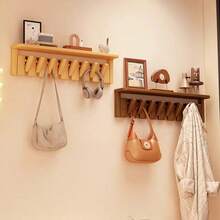 Wooden Wall Mounted Piano Key Coat Hook Rack With Storage Shelf, Foldable Swing Hooks For Hanging Coat Hat Bag Key, Entryway Wall Decor Organizer For Home Hallway - View 1