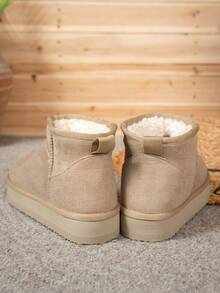 女款時尚休閒戶外通勤保暖舒適厚底短筒雪地靴，秋冬款 - 卡其色 - 查看 6