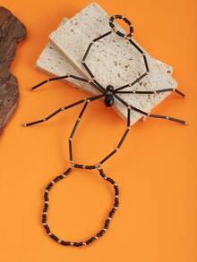 1pc Dark Gothic Style Spider Finger Chain Bracelet For Women, Creative Contrast Color Beaded Party Accessory - Multicolor - View 2