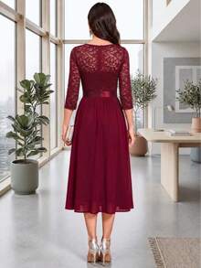 Women Midi Dresses - Burgundy - View 6