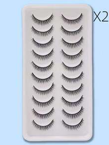 10 Pairs Full Fake Eyelashes Transparent Style Faux Mink Lashes Natural Long Gift For Women - Black - View 17