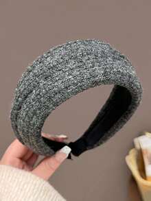 1pc Vintage Solid Color Knitted Wide Headband, Elegant High Crown Wide Headband, Versatile Fashion Hair Accessory For Women - Multicolor - View 11