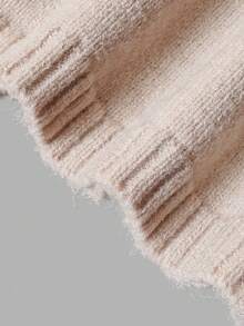 DONICY Atasan Sweater Rajut Pendek Lengan Panjang Model Lipat Bahu Terbuka Warna Oat untuk Wanita, Blus Seksi Pas Badan untuk Pemakaian Sehari-hari di Musim Semi dan Gugur - Aprikot - View 5