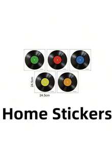1/5/8/12/13-Piece Set: 8.7-Inch Waterproof Vinyl Record-Style Flat Wall Decals – 2D Retro Vinyl Record Designs With DJ Music Themes – Suitable For Home Decor In Bedrooms, Living Rooms, Entryways, And More. - Multicolor - View 10